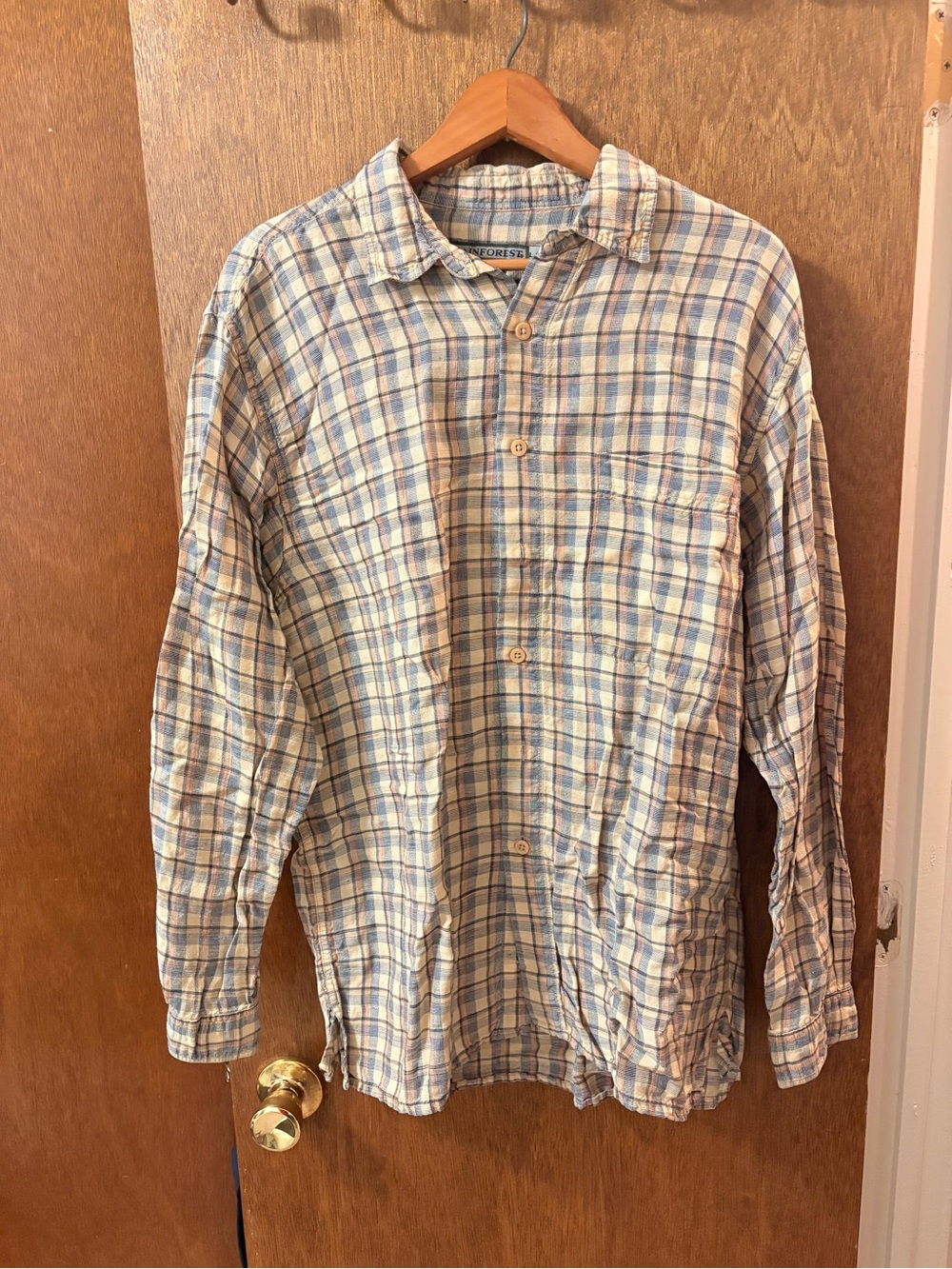 RAINFOREST Beige and Blue Plaid Casual Button-Down Shirt